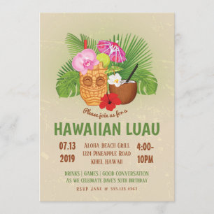 Luau-födelsedagsfest Hawaiian Tiki-inbjudan Inbjudningar