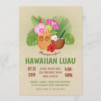 Luau-födelsedagsfest Hawaiian Tiki-inbjudan Inbjudningar