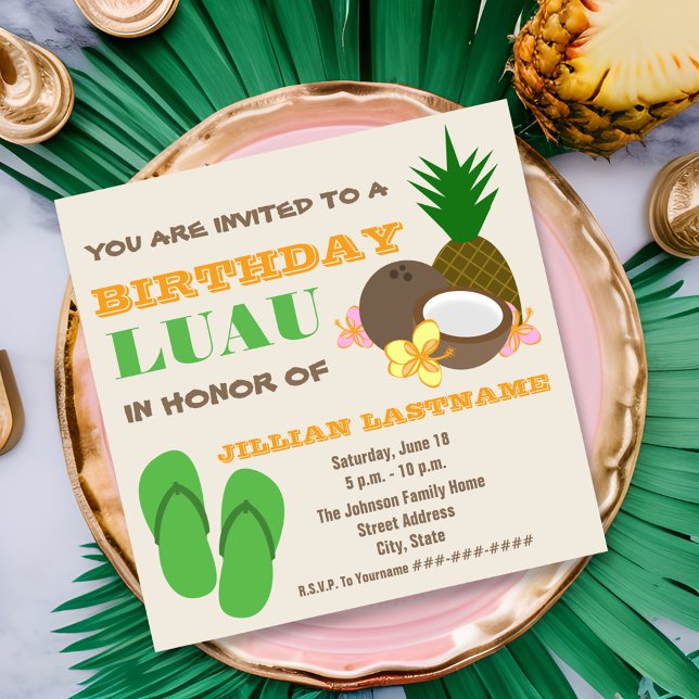 Luau Födelsedagsfest inbjudan (Skapare uppladdad)