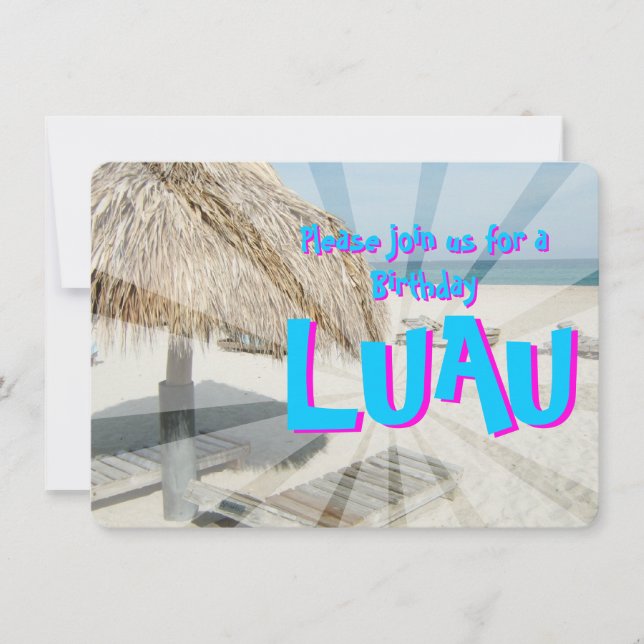Luau Födelsedagsfest inbjudan, Beach Cabana Inbjudningar (Framsida)