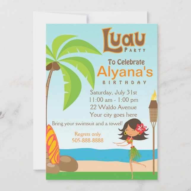 Luau Födelsedagsfest inbjudan kort (Framsida)