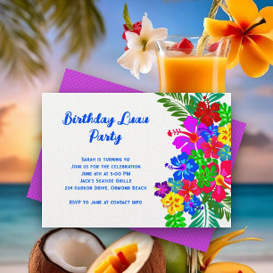 Luau Födelsedagsfest Lila Hibiscus Swag Inbjudningar