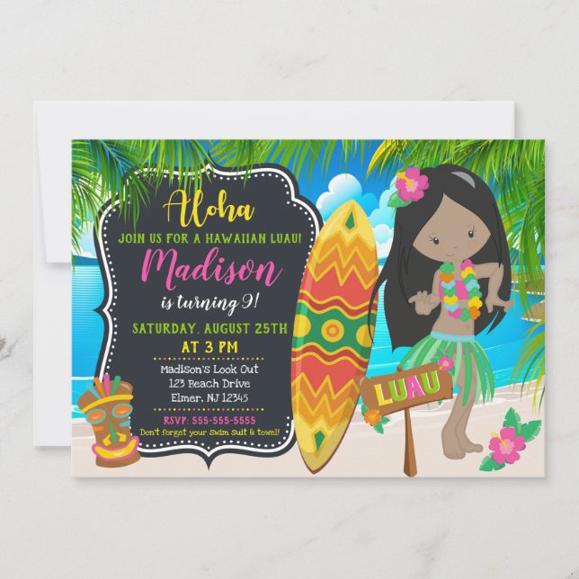 Luau-födelsedagsinbjudan Aloha-inbjudningar Inbjudningar (Framsida)