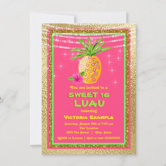 Luau-födelsedagsinbjudan för Sweet 16 Inbjudningar (Framsida)
