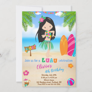 Luau-födelsedagsinbjudan Luau-inbjudan Aloha Inbjudningar