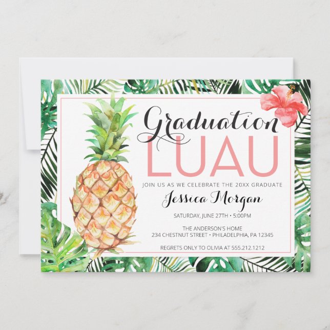Luau för examen Ananas Tropisk med foto Inbjudningar (Framsida)