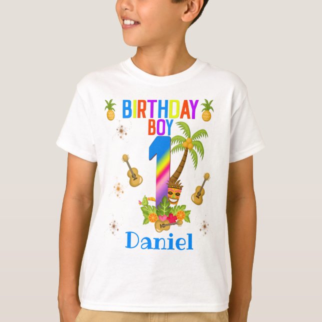 Luau Hawaii Hawaiian Bassäng Boy Födelsedagsfest  T Shirt (Framsida)