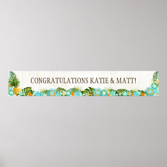 Luau Hawaiian Beach Rustic Bröllop Banner Poster (Framsidan)