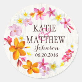 Luau Hawaiian Lei Rustic Beach Wedding Label Runt Klistermärke