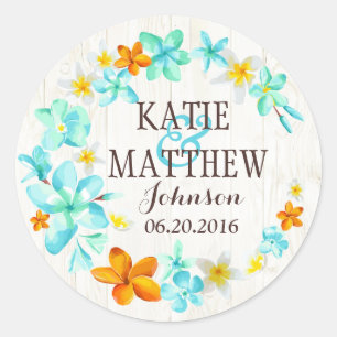 Luau Hawaiian Lei Rustic Beach Wedding Label Runt Klistermärke