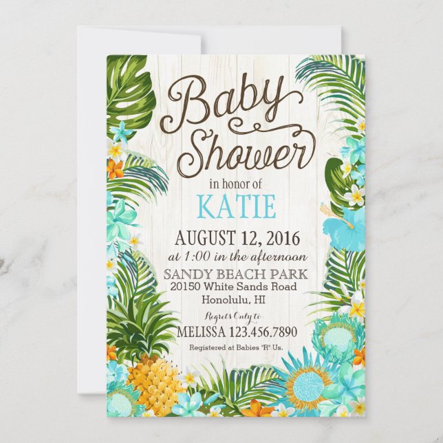 Luau Hawiian Beach Rustic Baby Shower Inbjudningar (Framsida)