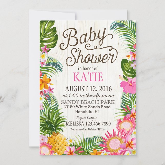 Luau Hawiian Beach Rustic Baby Shower Inbjudningar (Framsida)