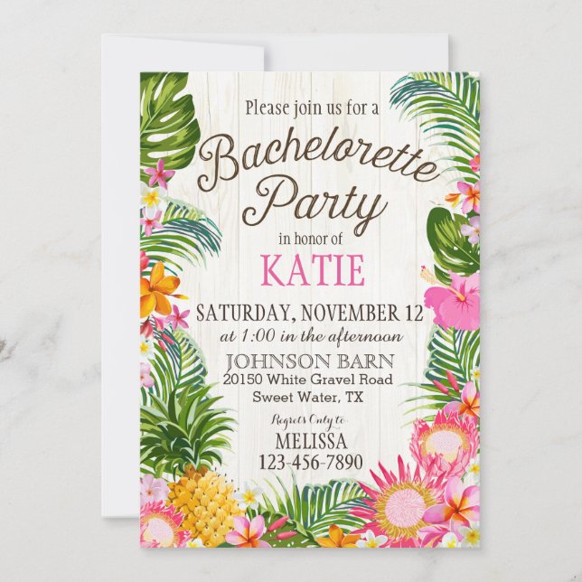 Luau Hawiian Beach Rustic Bachelorette Party Inbjudningar (Framsida)