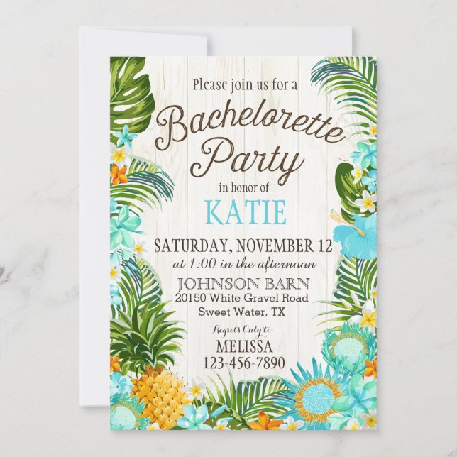 Luau Hawiian Beach Rustic Bachelorette Party Inbjudningar (Framsida)