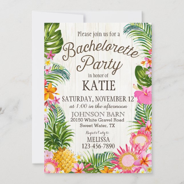 Luau Hawiian Beach Rustic Bachelorette Party Inbjudningar (Framsida)