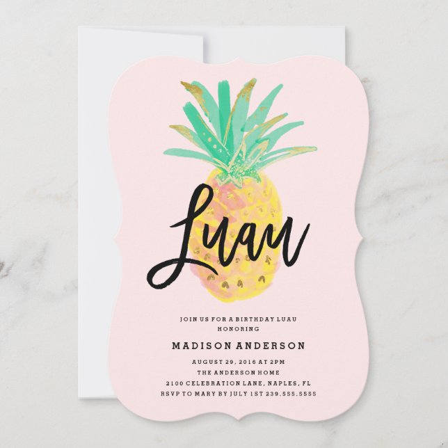 Luau i inbjudan till Rosa Party (Framsida)