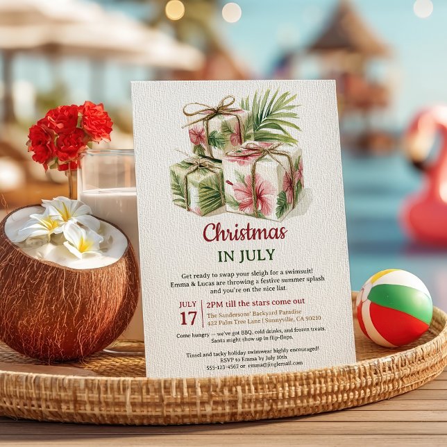 Luau-julen i Tropical Handflatan i juli i Party Inbjudningar (Tropical Palm Gifts Luau Christmas in July Party Invitation)