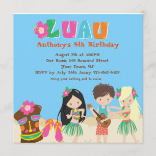 Luau med barn och Tiki Square födelsedagsinbjudan Inbjudningar