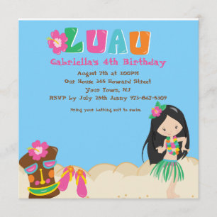 Luau med Flickan och Tiki Square födelsedagsinbjud Inbjudningar