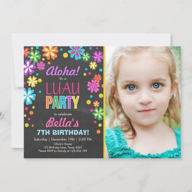 Luau-partiets inbjudan Tropiska födelsedagen Aloha (Framsida)
