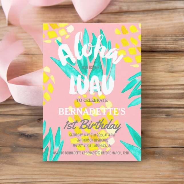 Luau party Aloha panas första födelsedag Inbjudningar (Luau party Aloha pineapples first Birthday Invitation)