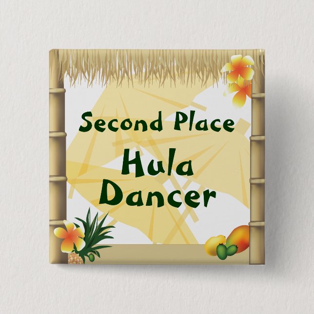 Luau Party andra Ställe Hula Dancer Award Button Knapp (Framsida)