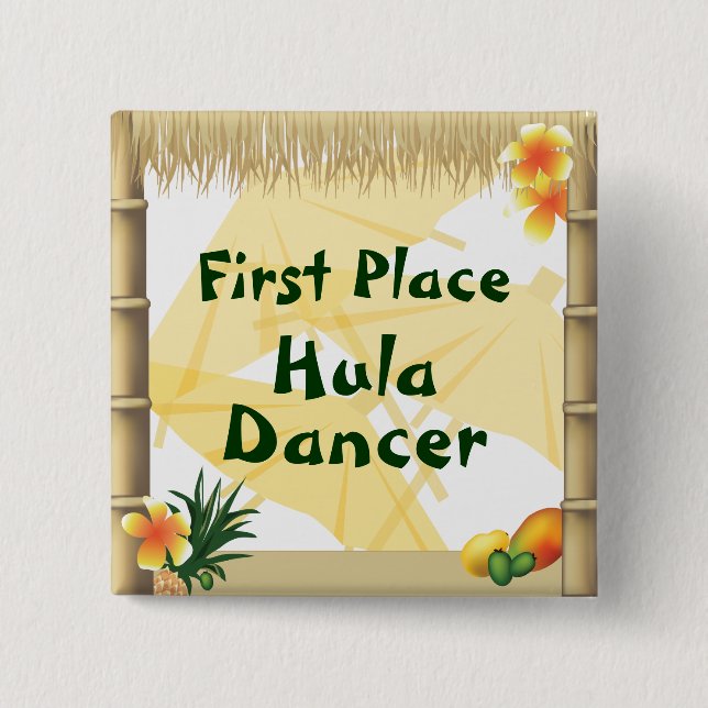 Luau Party First Ställe Hula Dancer Award Button Knapp (Framsida)