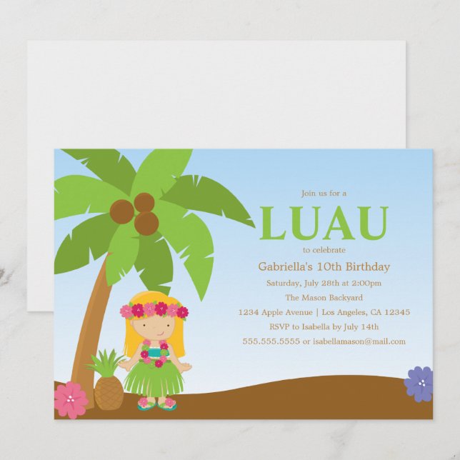 Luau | Party Inbjudan (Fram/baksida)