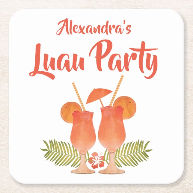Luau party, Luau, tropiska drinkar, Mai Tais Underlägg Papper Kvadrat (Framsidan)