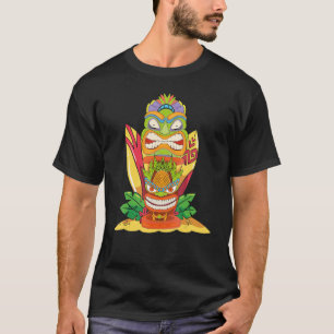 Luau Party Surfboard Polynesian Statue Tiki Mask H T Shirt