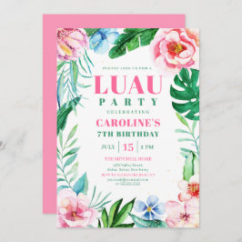 Luau Party Tropical Rosa Blommigt Hawaiian Birthda Inbjudningar