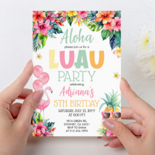 Luau Pineapple Hawaiian Girl Födelsedagsfest Inbjudningar