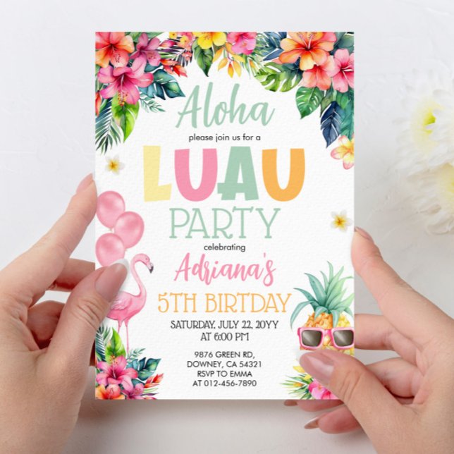 Luau Pineapple Hawaiian Girl Födelsedagsfest Inbjudningar (Skapare uppladdad)