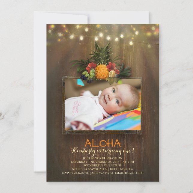 Luau Pineapple Tropical 1 Baby Birthday Photo Inbjudningar (Framsida)