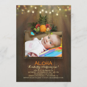 Luau Pineapple Tropical 1 Baby Birthday Photo Inbjudningar
