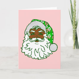 luau pink christmas hawaiian african black santa  helgkort