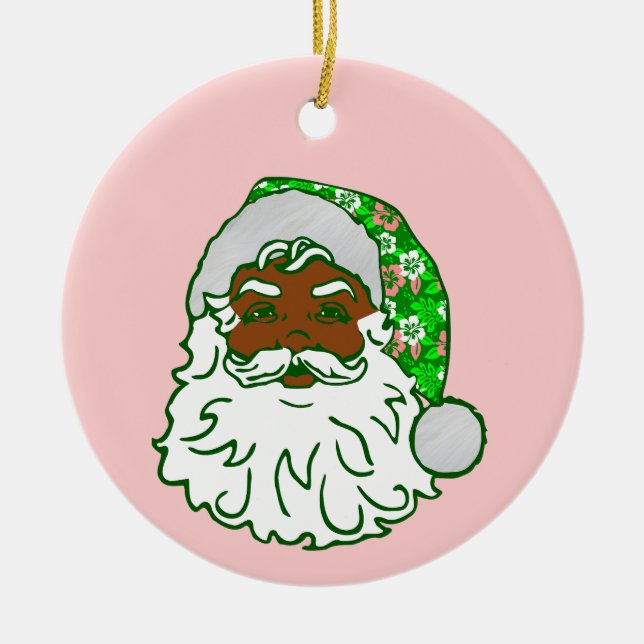 luau pink christmas hawaiian african black santa  julgransprydnad keramik (Framsidan)