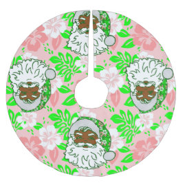 luau pink christmas hawaiian black santa hibiscus julgransmatta borstad polyester
