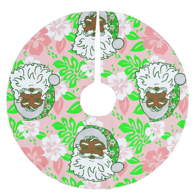 luau pink christmas hawaiian black santa hibiscus julgransmatta borstad polyester (Framsidan)