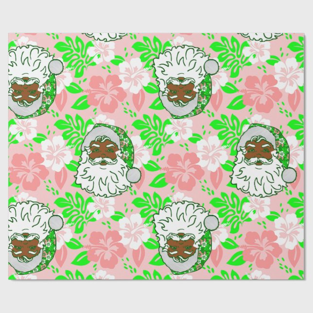 luau pink christmas hawaiian black santa hibiscus presentpapper (Platt)