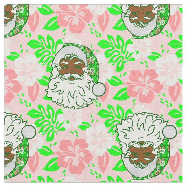 luau pink christmas hawaiian black santa hibiscus tyg (Närbild)