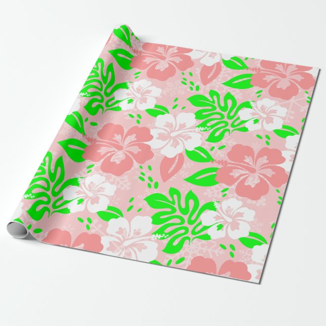 luau pink christmas hawaiian hibiscus floral xmas presentpapper (Utrullad)