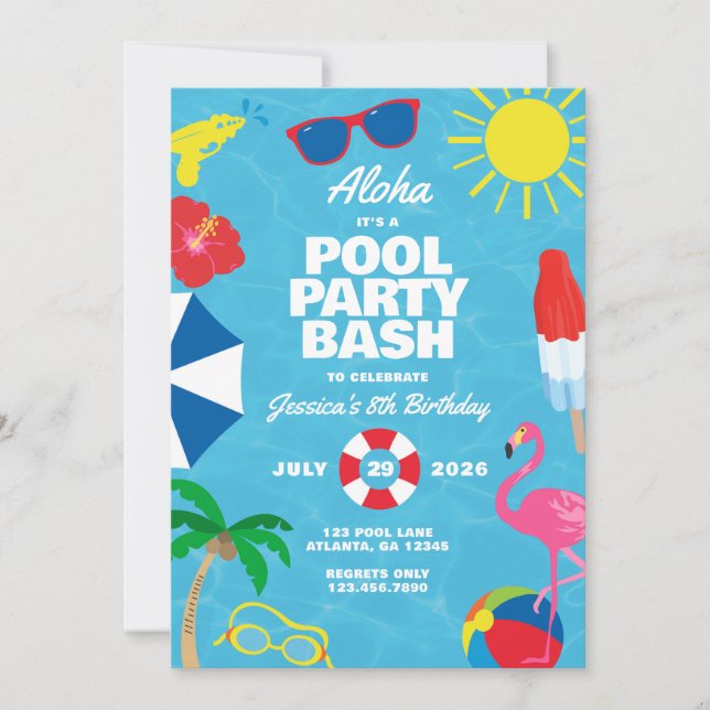Luau-poolparty-inbjudan Inbjudningar (Framsida)