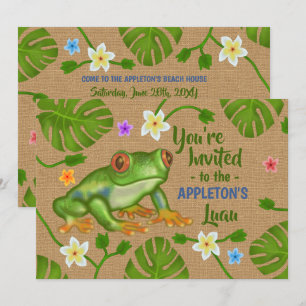 Luau Summer Party Tropical Frog Hawaiian Beach Rol Inbjudningar