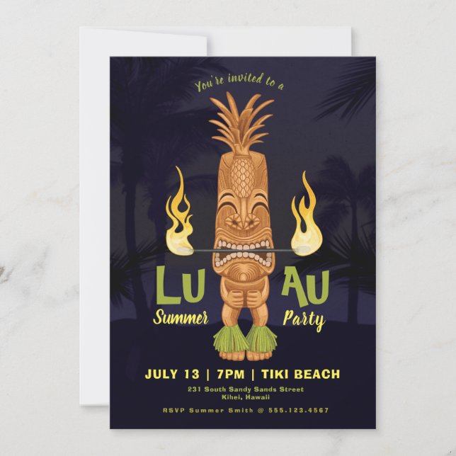 Luau Summer Tiki Birthday Event Party Inbjudan (Framsida)
