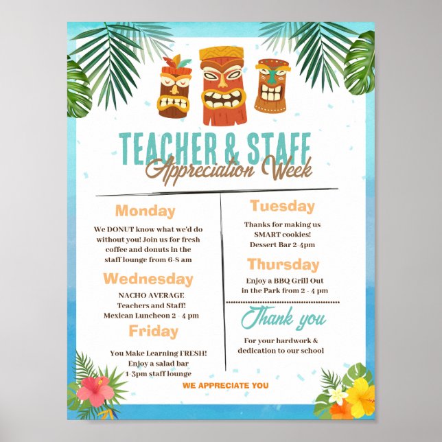 Luau Teacher Appreciation Week Itinerary Poster (Framsidan)