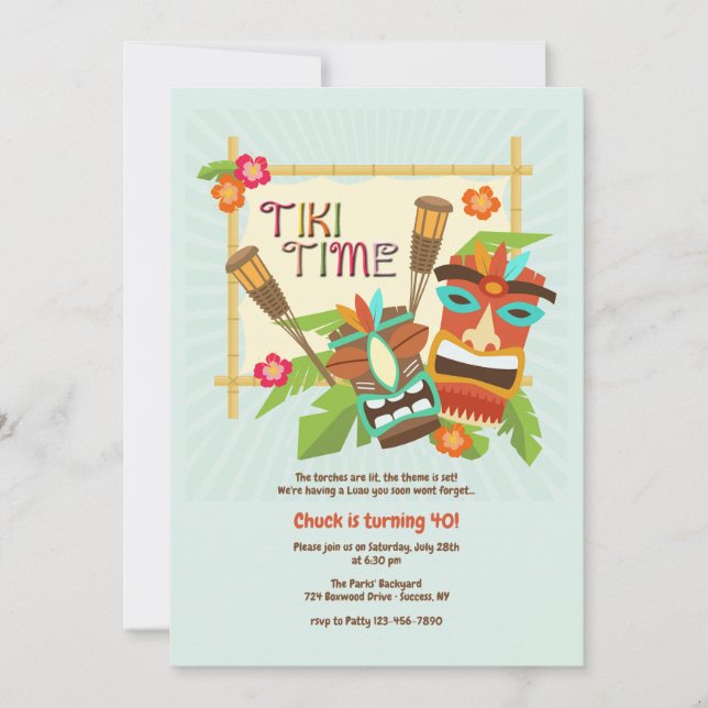 Luau Tiki-fest Inbjudningar (Framsida)