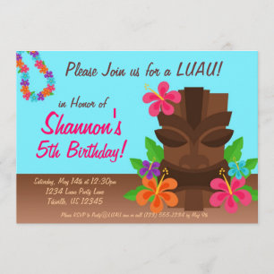 Luau Tiki man och blommafödelsedagsfest Inbjudningar