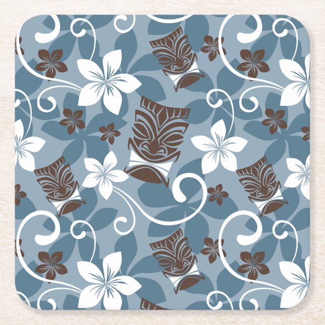 LUAU TIKI MÖNSTER (BLUE) UNDERLÄGG PAPPER KVADRAT (Framsidan)