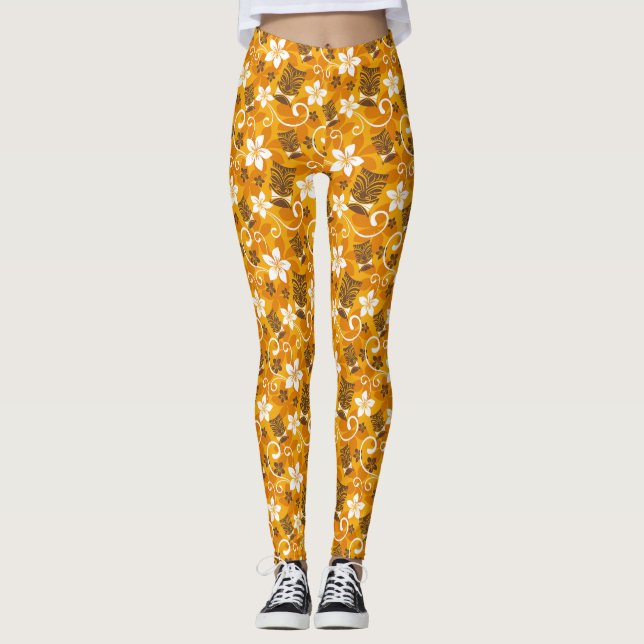 LUAU TIKI MÖNSTER (ORANGE) LEGGINGS (Framsida)